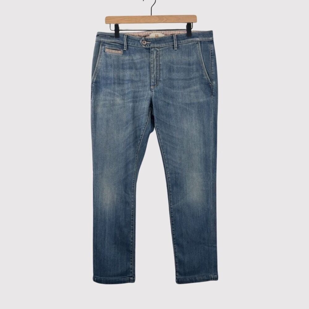 Teleria Zed Mens Jeans Blue Denim Tapered Slim Fit Italian Stretch Size 38x28